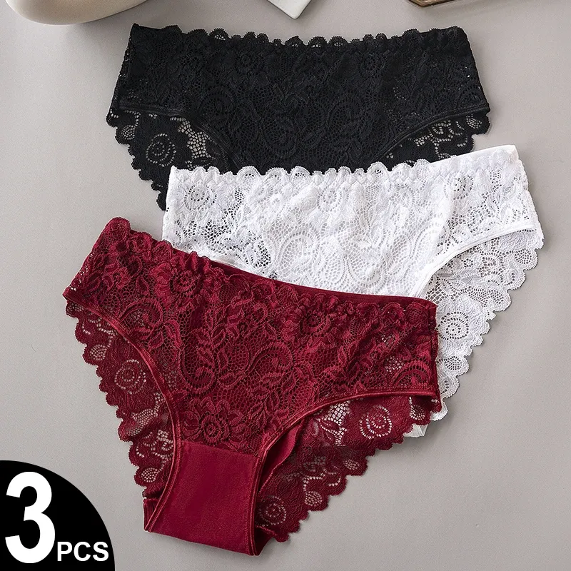 3 Teile/satz Luxus Floral Stickerei Spitze Höschen Frauen Slip Sexy Hohl Dessous Weibliche Unterwäsche Damen Atmungsaktive Unterhose