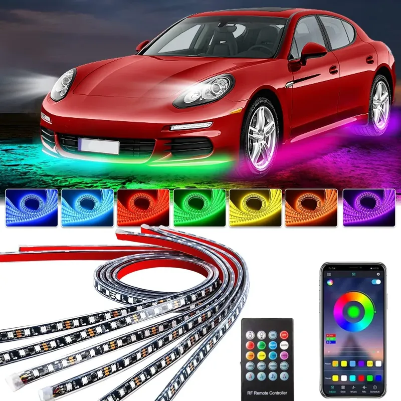 Auto Under glow Neonlicht flexible LED-Streifen Unterboden Fernbedienung/App-Steuerung RGB Traum farbe Auto dekorative Umgebungs atmosphäre Lampe