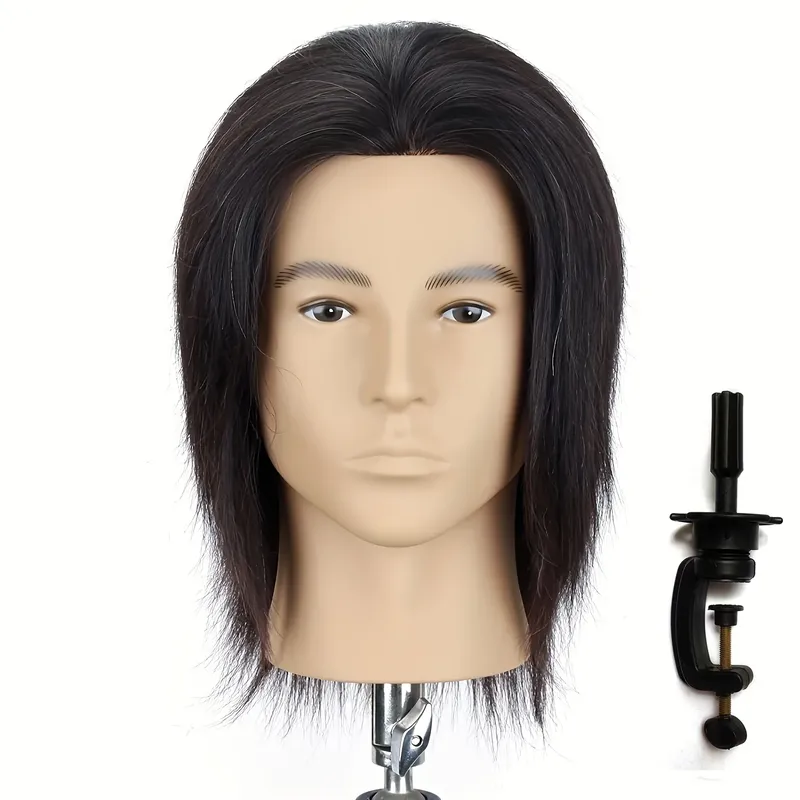 Schaufensterpuppenkopf aus 100 % Echthaar für Herren, 20,3 cm, Friseurpraxis, Schönheit, Styling, Training, Schaufensterpuppenkopf mit Klemmständer (natürliches Bl