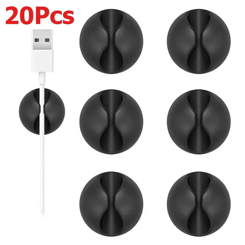 20Pcs Runde Kabel Clips Silikon Wickler Organizer Kabel Clip Schreibtisch Ordentlich Management Draht Halter für Auto USB Lade Tablet drähte