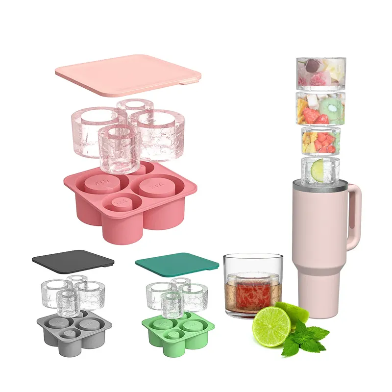 Eiswürfelform für Tumbler Stanley Cup, Silikonzylinder, Eiswürfelbereiterform mit Deckel für 20oz 30oz 40oz
