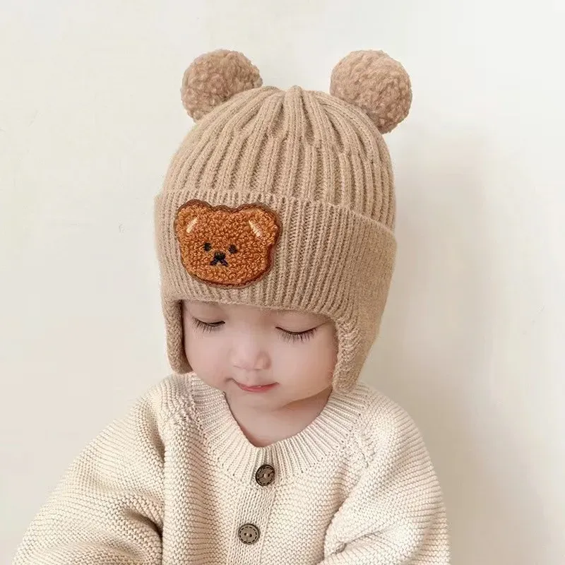 Baby Wolle Hut Nette Bär Ohr Schutz Hut Kinder Winter Verdickte Warme Gestrickte Koreanische Version Der Baby Hut