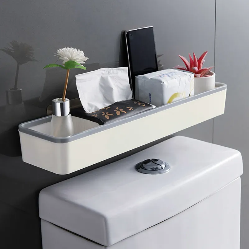 Toiletten-Badezimmer-Aufbewahrungsschrank, Wandbehang, Lochfrei, multifunktionales Artefakt über dem Toilettenregal, weißer Regal-Organizer