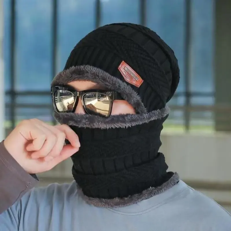 COKK Winter Beanie Hut Für Männer Gestrickte Hut Winter Kappe Beanie Frauen Dicke Wolle Neck Schal Kappe Balaclava Maske Motorhaube hüte Gorras