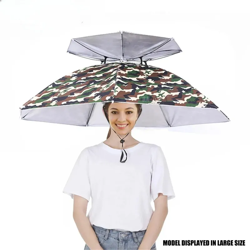 Regenschirm-Hut, faltbar, Sonnenschutz, wasserdicht, für Angeln, Kopfbedeckung, Kappe, Strandkopfhüte, doppellagiger UV-Schutz, Sonnenschutz