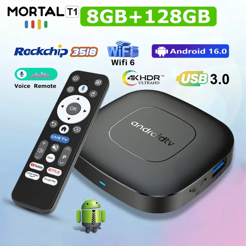 Neuer Android16 Smart Home Theater TV-Box RK3518 Quad-Core Google Assistant Streaming 8GB128GB Media Player Dual-WLAN 2,4G/5,8G T1