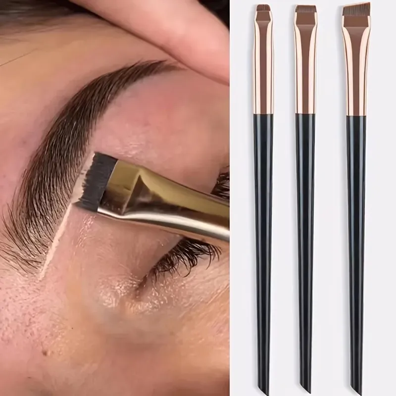 3-teiliges Make-up-Pinsel-Set: Sichelförmiger Eyeliner-Pinsel, fein abgewinkelter Augenbrauenpinsel, Eyeliner-Pinsel, ultrafeiner Lidschattenpinsel