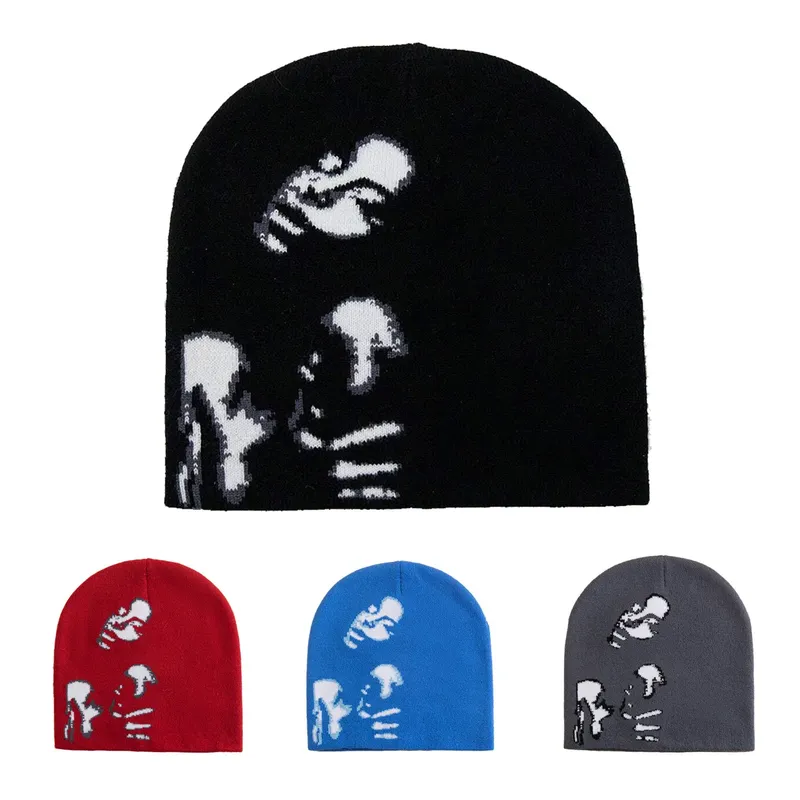 Mode Gedruckt Gestrickte Hut Frauen Männer Paar Warme Y2K Mützen Motorhaube Wolle Skullies Hoods Dame Zubehör Hip hop Gorra