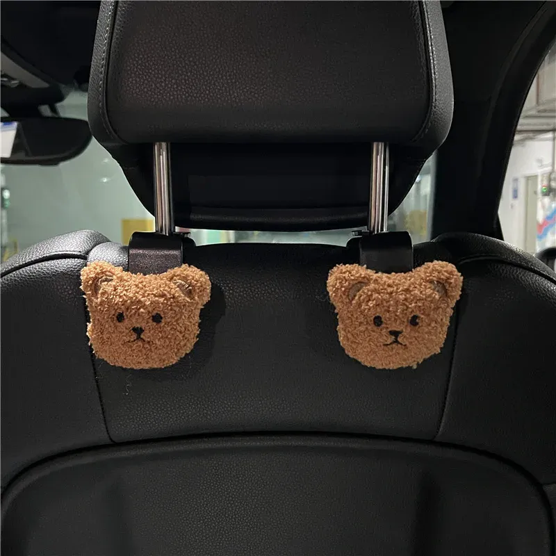2PCS Nette Cartoon Bär Auto Sitz Zurück Haken Lagerung Fahrzeug Kopfstütze Organizer Aufhänger für Lebensmittel Tasche Handtasche Auto Dekoration