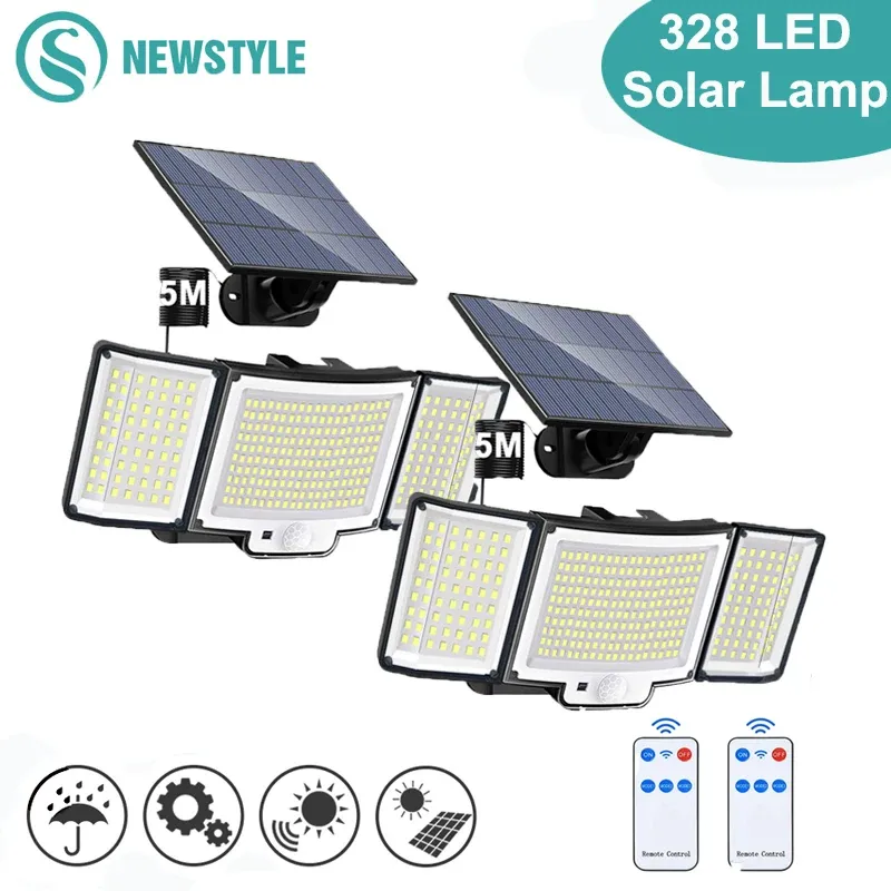 238/328 LED Solar Lampe Outdoor 348 Wand Lampe IP65 Wasserdichte Strahler Lampe Motion Sensor Solar 3 Modus Straße Licht garten Dekor