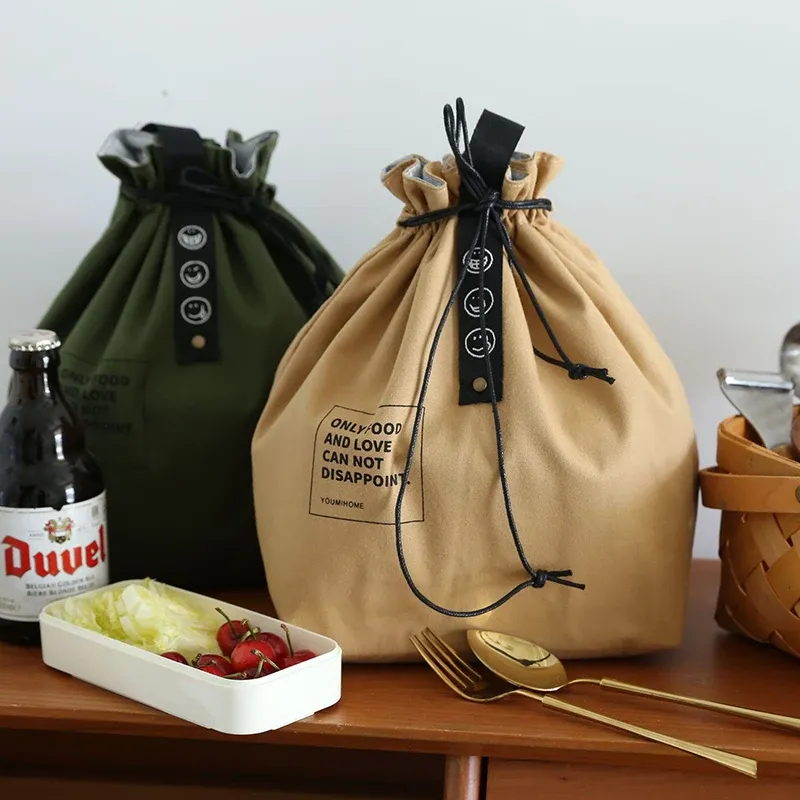 Leinwand Mittagessen Tasche Bento Box Handtasche Outdoor Tragbare Picknick Abendessen Container Schule Frisch Halten Lebensmittel Lagerung Tote Zubehör