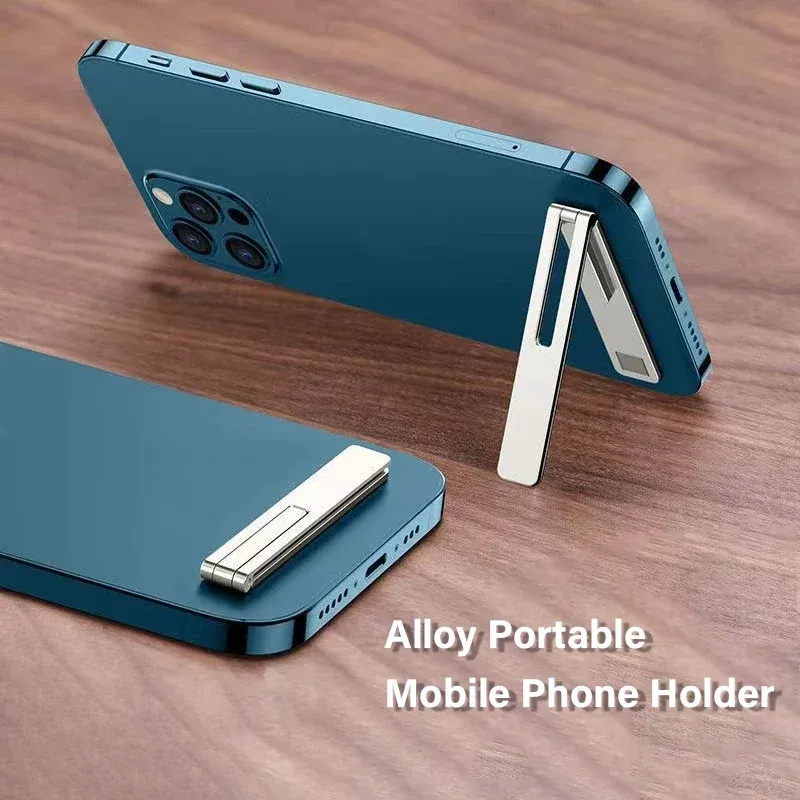 Ultradünner, zusammenklappbarer Telefonhalter aus Metall, Legierung, unsichtbarer Rücken, Handy-Desktop-Halter, tragbarer Handy-Ständer mit mobiler Unterstützung