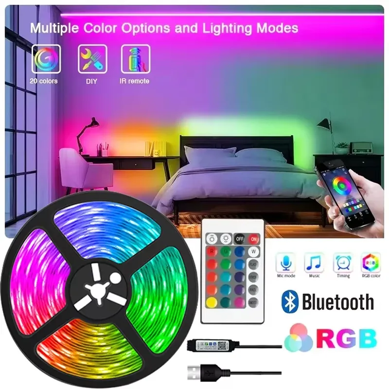 1-30M USB 5V LED Streifen Lichter Mit Bluetooth 24Tasten Fernbedienung RGB Flexible Lampe Band für Raum Dekoration TV Hintergrundbeleuchtung Diode