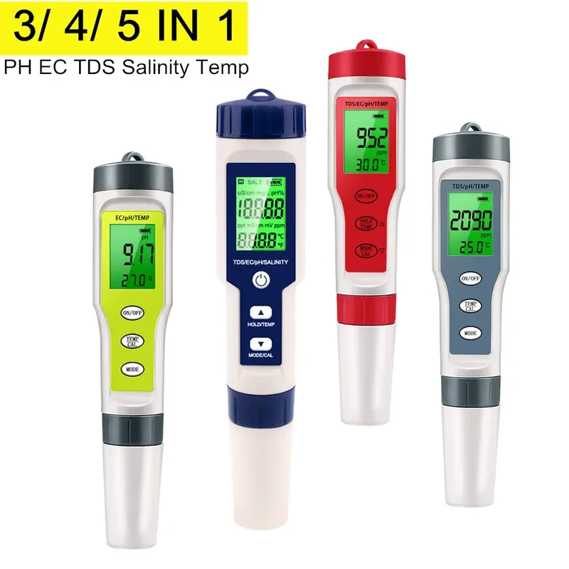 Multifunktions-Wasserqualitätstester PH/TDS/EC/Salzgehaltstester LCD Digitales Wasserreinheits-Temperaturmessgerät für Pools und Aquarien