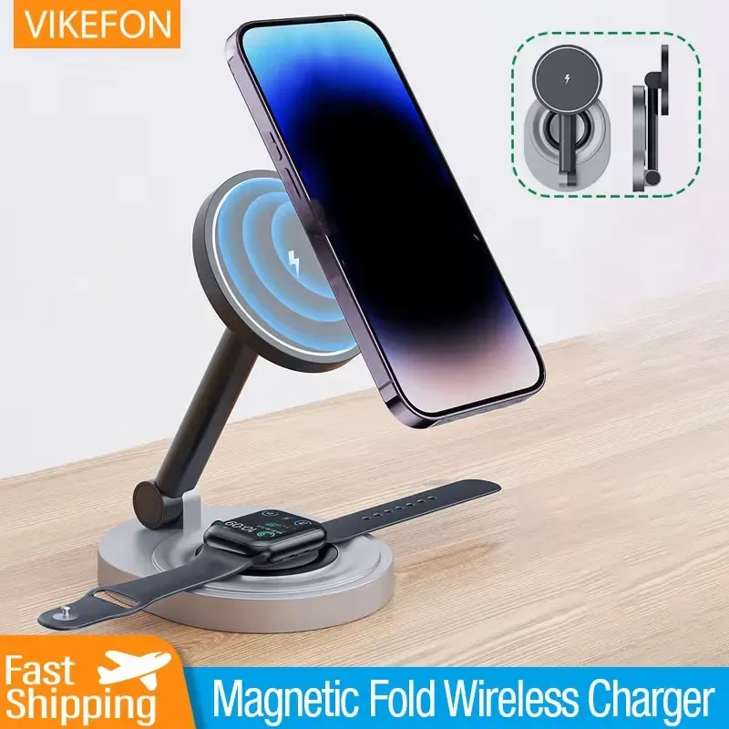 Magnetisches 2-in-1-Wireless-Ladegerät mit Ständer, Pad, Schnellladestation, Dock für iPhone 15 14 13 12 Pro Max, Apple Watch 8 7 6 Airpods