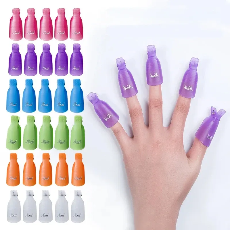 10 Teile/beutel Bunte Acryl Maniküre Kunst Getaucht Kappe Clip Nagel Reinigung Maniküre Uv Gel Nagellack Getaucht Verpackung Werkzeug Finger