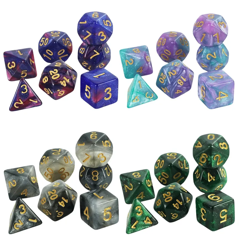 Polyedrisches Würfelset, 7-teilig, Würfel mit Galaxie-Motiv für DND RPG-Brettspielzubehör