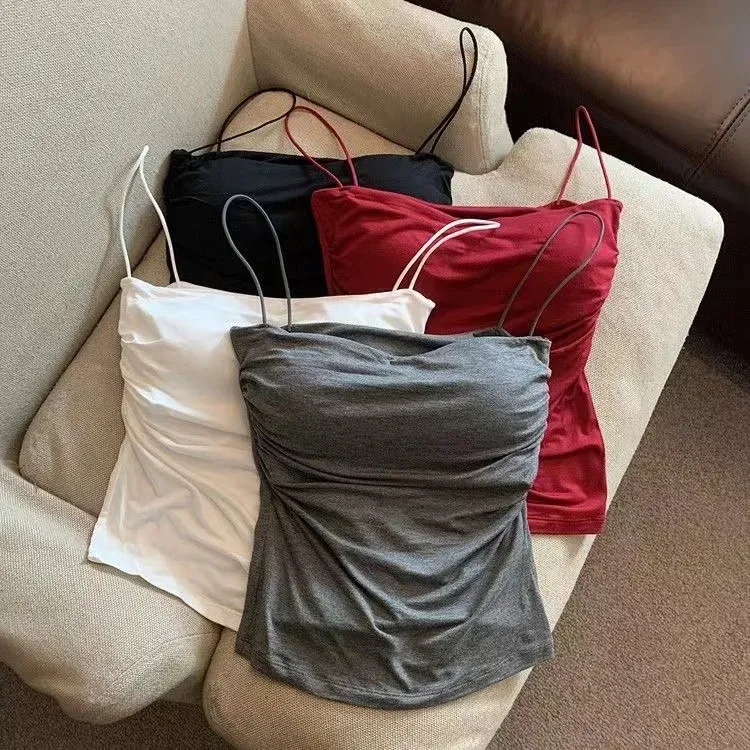 Damen-BH, Stretch-Tanktop für den Alltag und Strand, Neues Damen-Neckholder-Top, Sommermode im koreanischen Stil, Trend-Mode mit integriertem BH