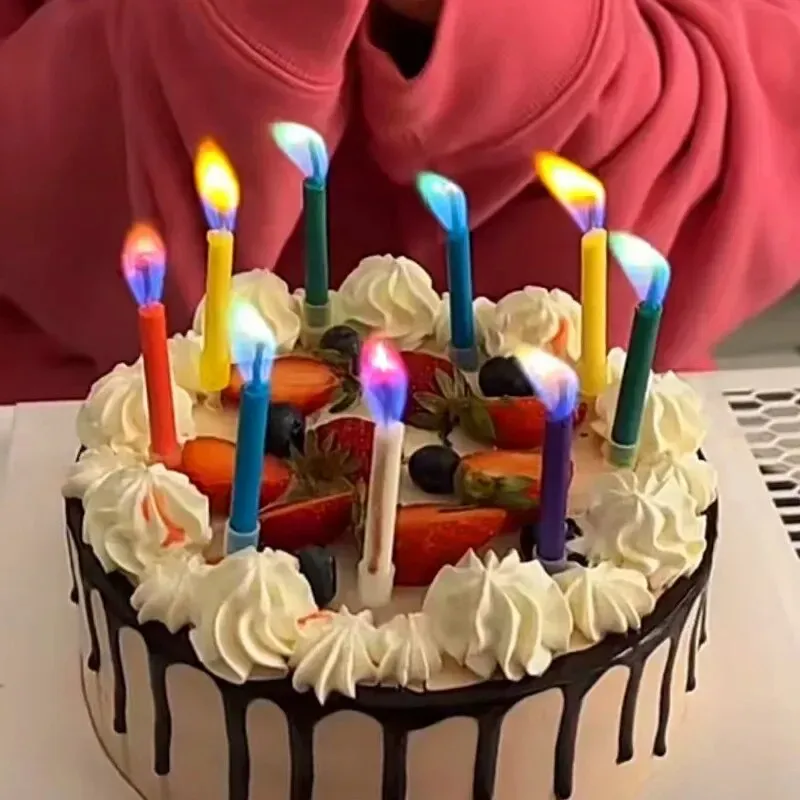 Farbige Geburtstagsparty-Zubehör, 6/12 Stück, Hochzeit, bunte mehrfarbige Kerzen, sichere Flammen, Dessert, Kuchenkerzen, Dekoration