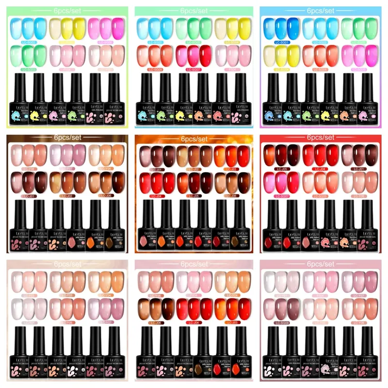 LILYCUTE 6 Teile/satz 7ML Gelee Meer Glas Nagel Gel Polnisch Frühling Durchscheinend Rosa Nude Semi Permanent Soak Off Nail art Maniküre Kit
