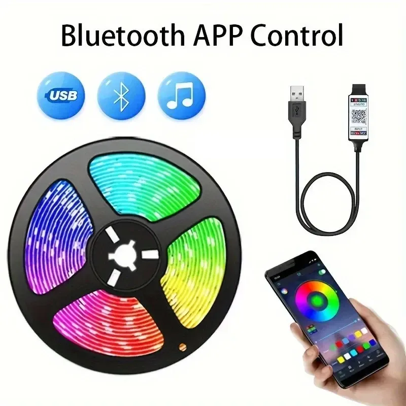 LED-Leuchten für TV, RGB-LED-Streifen, Bluetooth-Steuerung, 5 V, USB-LED-Band, flexibles Band für TV-Hintergrundbeleuchtung, Raumdekoration