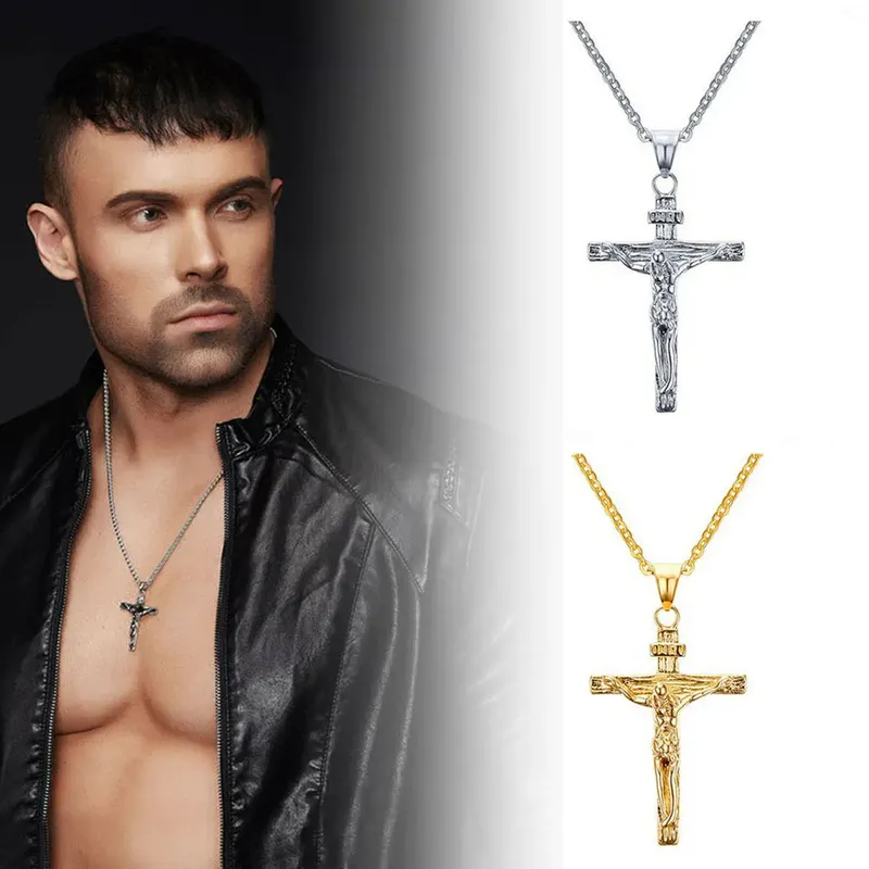 Mode Kruzifix Jesus Christus Männer Schmuck Gold Braun Silber Farbe Metall Kreuz Anhänger Mit Hals Kette Halsketten Für Frauen