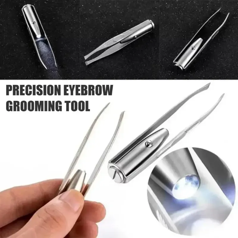 Edelstahl-Augenbrauenpinzette mit LED-Licht, professionelle beleuchtete Augenbrauenpinzette, Wimpern- und Augenbrauen-Haarentfernungsklammer, Make-up-Werkzeug