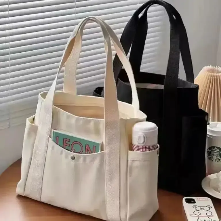 Canvas Damentasche Große Kapazität Mehrere Außentasche Reißverschluss Umhängetasche Studentenhandtasche Einkaufen