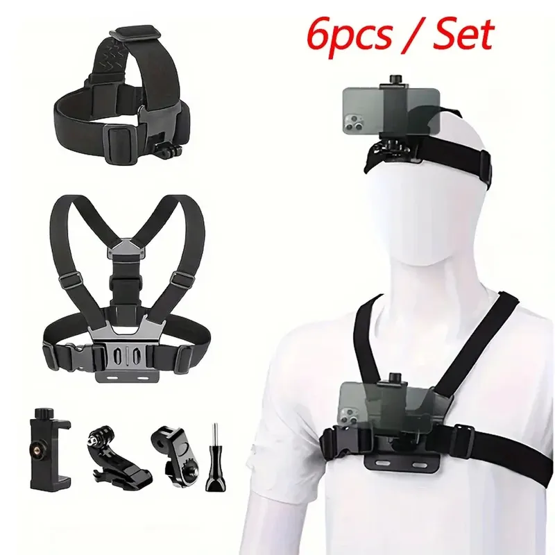 Action-Kamera-Zubehör-Set, Kopfgurt, Brustgurthalterung, verstellbarer Halter für GoPro Phone DJI Osmo SJCAM AKASO insta360