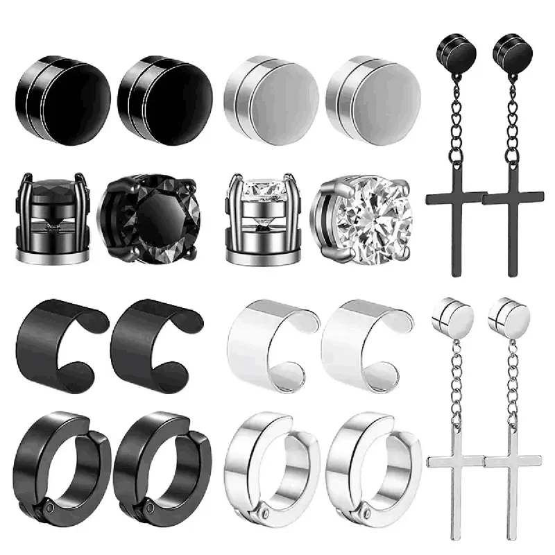 1–10 Paar modische Ohrlöcher-Ohrringe aus Edelstahl mit magnetischem Zirkon und künstlichem Zirkon - 2.35 EUR