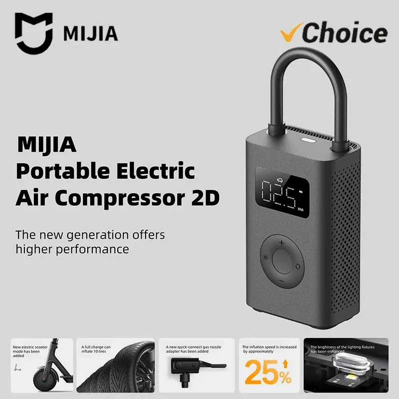 Neuer MIJIA Aufblasbarer Treasur Luftkompressor 2D 2000mAh Tragbarer Inflator Luftpumpe 2D für Fahrrad Auto Motorrad Ball -CN