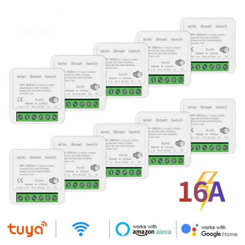 MANHOT Wifi 16A Smart Lichtschalter DIY Schalter Modul Relais unterstützt 2-Wege-Sprachsteuerung mit Tuya Smart Life Alexa Google Home