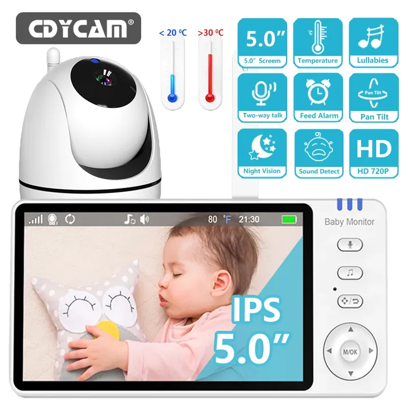 5,0-Zoll-Video-Babyphone mit Schwenk-Neige-Kamera, kabellos, Zwei-Wege-Audio, Nachtsicht, Sicherheit, Babysitter, VOX, Aufwachen, USB-Aufladung