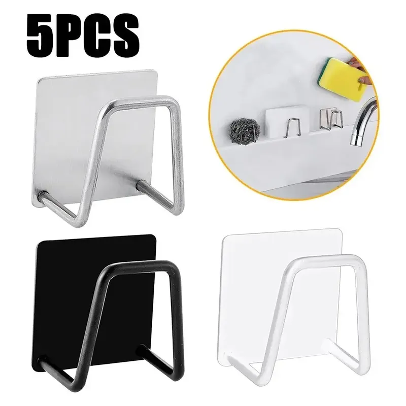 5Pcs Küche Schwämme Halter Edelstahl Waschbecken Schwämme Ablauf Trocknen Rack Selbstklebende Lagerung Halter Wand Haken Organizer