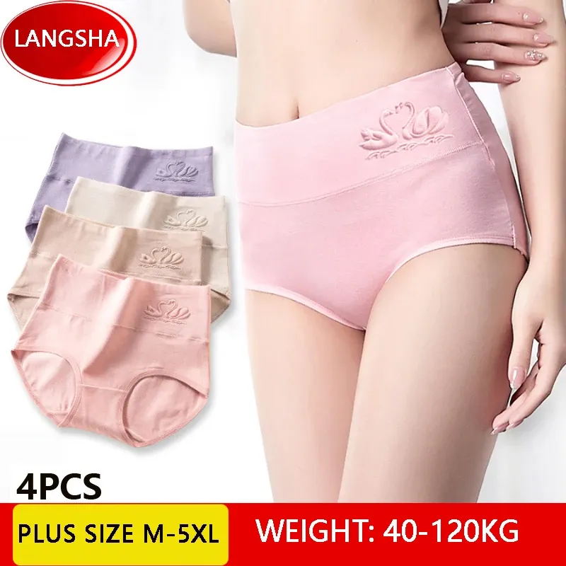 4PCS Hohe Taille Baumwolle Höschen Frauen Body Shaper Unterwäsche Plus Größe M-5XL Mode Mädchen Briefs Nahtlose Sexy Weibliche Dessous
