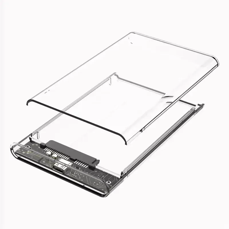2,5-Zoll-SATA-HDD/SSD-Gehäuse mit transparentem Design, universelles externes USB 2.0-Umrüstset