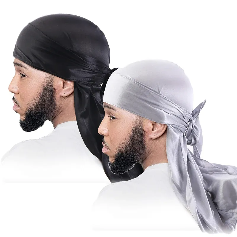 2 TEILE/LOS Unisex Männer Frauen Satin Atmungsaktive Seidige Durag Long Tail Doo Rag Piraten Hut Stirnband Turban Bandana Durag Kopfbedeckung