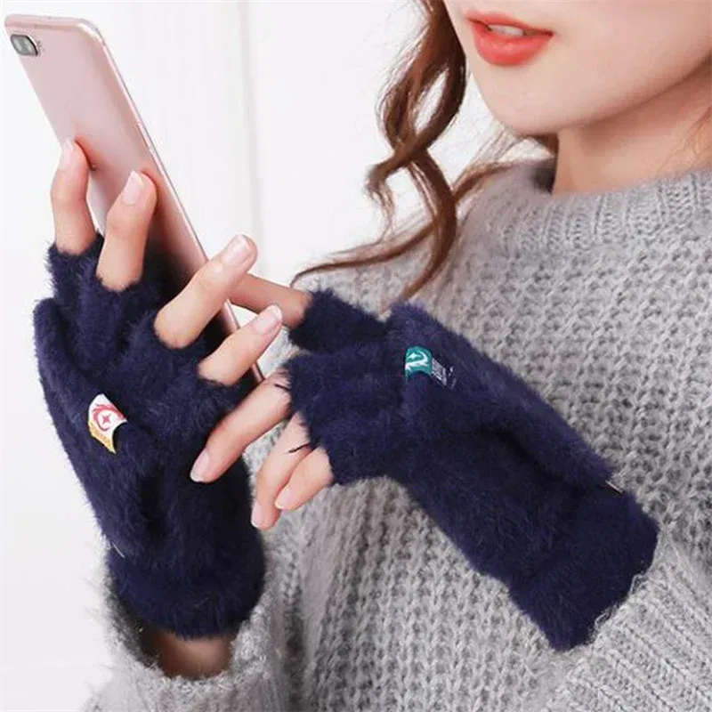 Weibliche Winter Handschuh Weiche Warme Student Frauen Flip Handschuhe Outdoor Schreiben Handschuhe Verdickt Kälte Schutz Plüsch Finger Handschuhe