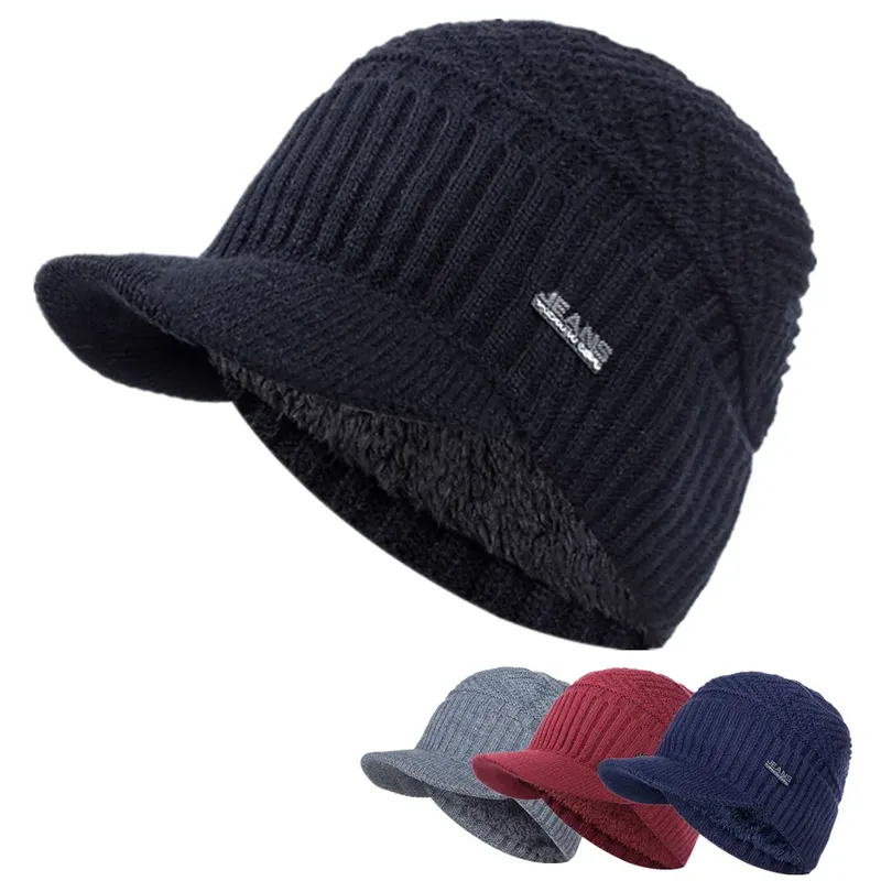 Unisex Warme Winter Hüte Stilvolle Hinzufügen Pelz Gefüttert Weiche Beanie Kappe Mit Krempe Dicke Winter Gestrickte Hüte Für Männer & frauen Dropshipping