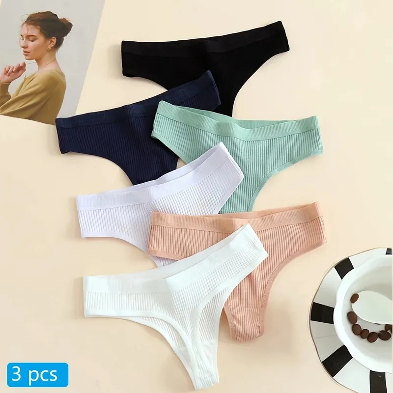 3 Teile/los frauen Höschen Baumwolle Unterwäsche Niedrige Taille Slips Mädchen Nahtlose Einfarbig Unterhose Weibliche Sexy Tanga Tanga T Zurück