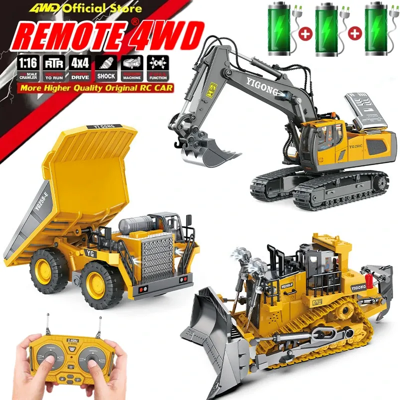 4WD Fernbedienung Bagger 4x4 Legierung Muldenkipper Bulldozer Radio Modell RC Auto Bau Fahrzeug Spielzeug Kinder Kinder Geschenke
