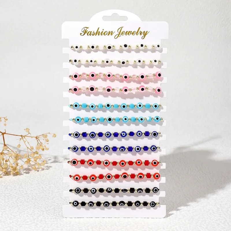 12 stücke Neue Bösen blick Quadrat Kristall Armband Handgemachte Gebet Armreifen Einstellbare Fußkettchen Handgelenk Schmuck Geschenk für Freund