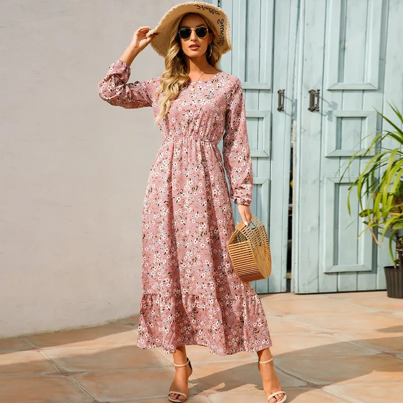 2023 frühling Sommer Böhmischen Frauen Maxi Kleid Casual Langarm Hohe Taille Strand Frau Chiffon Kleider Floral Vestidos Mujer Neue