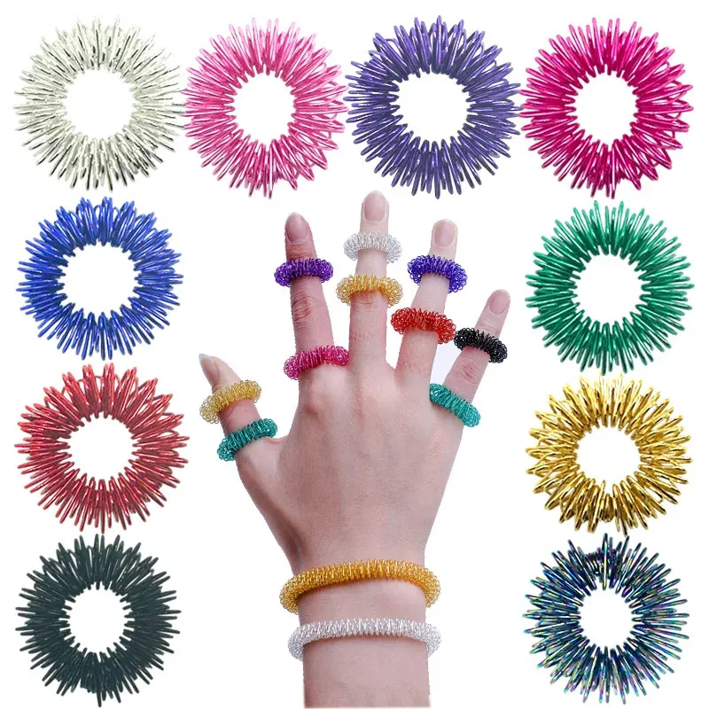 10-teiliges Fingerringe-Set für Teenager und Erwachsene, Stressreduzierer, Massagegerät, Stressabbau, Zappelspielzeug, Akupressurringe, stachelig, sensorisch