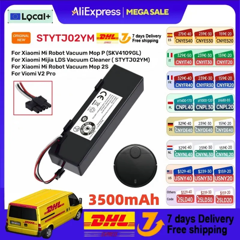 Lithium-Ionen-Akku für Xiaomi Mijia Mi Robot Vakuum-Wischroboter 2S /Mop P Kehr- und Reinigungsroboter, 18650 4S1P 14,4 V 3500 mAh STYTJ02YM