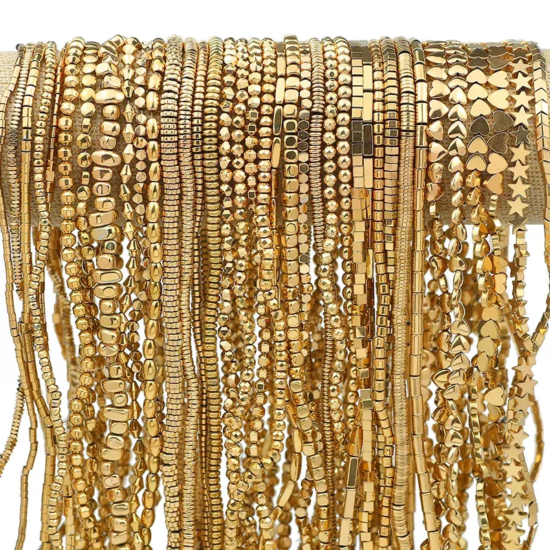 3A+ Retention Farbe Verschiedene Formen Stern Herz Hämatit Naturstein Überzogene Lose Gold Perlen Für Schmuck Machen Diy Armbänder