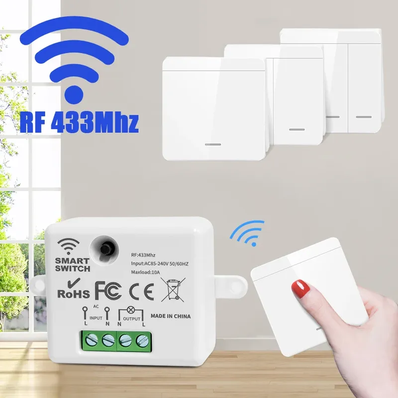 Drahtlose Licht Wand Schalter Relais Empfänger RF 433Mhz 1/2/3Gang Panel Schalter Fernbedienung Interruptor für LED Lampe 10A 110V 220V