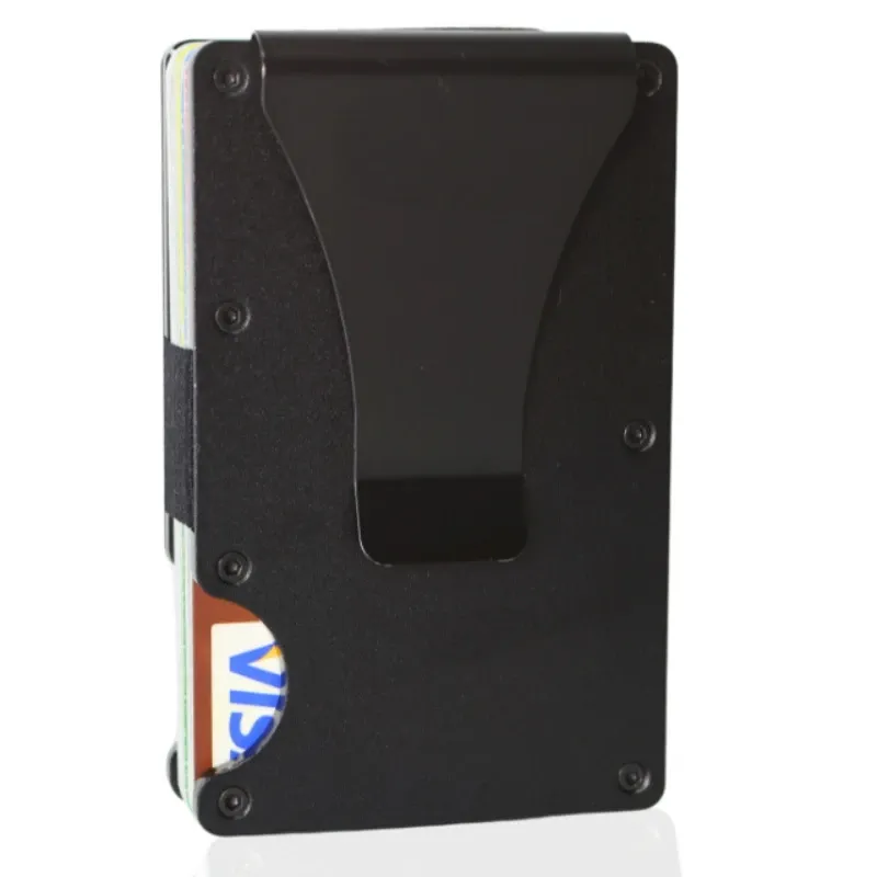 Minimalistische, schlanke RFID-blockierende Geldbörse für Herren – leicht, langlebig und kompakt – Aluminium-Geldbörse mit Geldklammer (schwarz)