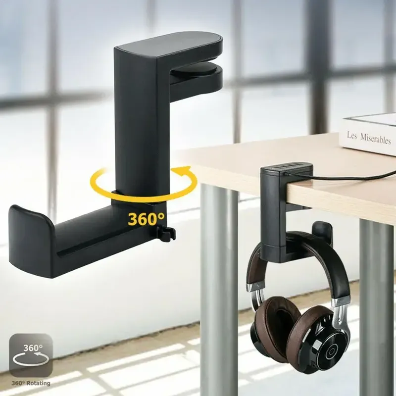 PC Gaming Kopfhörerständer Headset Hakenhalter, Aufhängerhalterung mit verstellbarem 360° °   Drehbare Armklemme, Schreibtischmontage-Universaltasche