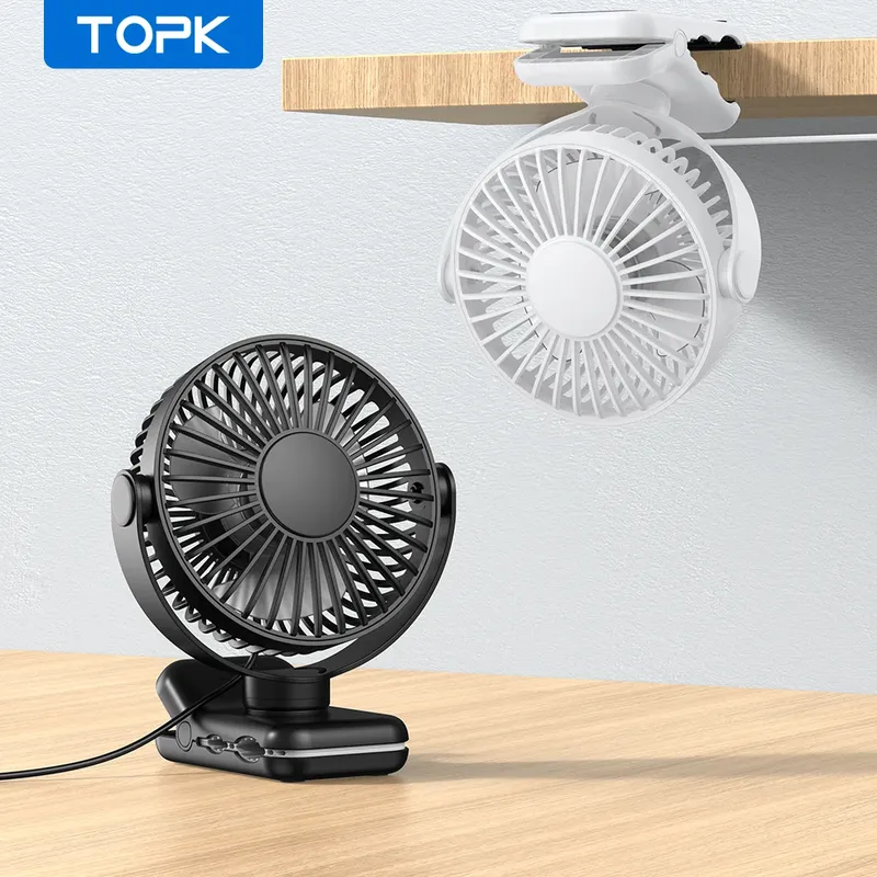 TOPK Mini tragbarer Clip-on-Ventilator, USB-Tischventilator, 3 Geschwindigkeiten, leiser Wind 720 °   Drehen Sie einen persönlichen elektrischen Ventilator und einen Standventilator für den Raum zu Hause